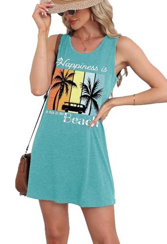 Image of Summer Tank Dress for Women Sunset Palm Tree Beach Vacation Cover Up