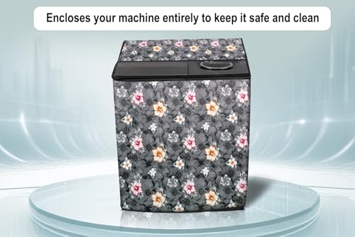 Image of Stylista Washing Machine Cover Compatible for Whirlpool 10.5 kg semi Automatic ACE 10.5 XL Floral Pattern Grey