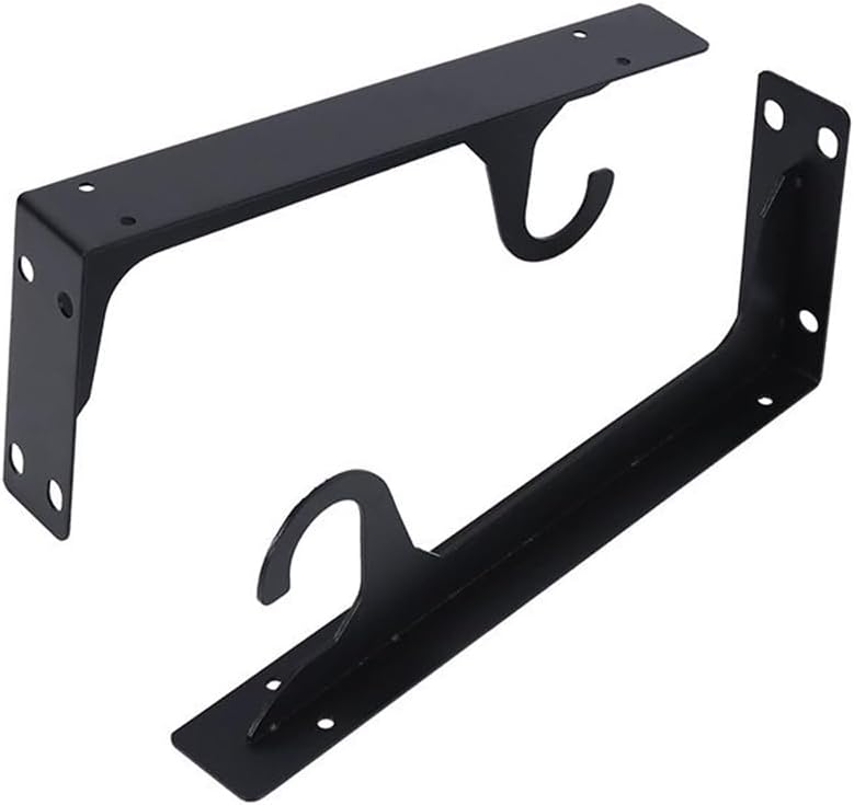 Heavy Duty Closet Rod Holders Closet Rod Support Bracket Wall Mounted Closet Shelves Brackets with Hooks for Home and Decor 2 Pcs (12in-BK-2PC)