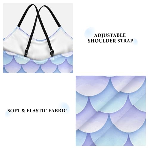 senya Girls Swimsuits One-Piece Swimwear Tie Bathing Suit Beach Summer Round Neck 7-8T Light Blue Mermaid - Scale Pattern3