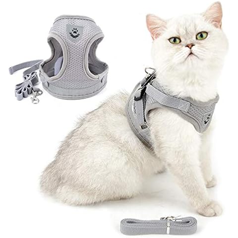 Cat Harness and Lead Set,Escape Proof Adjustable Vest No Pull Reflective Walking Jackets Breathable Small dog Step In Harness Soft Mesh Padded for Boy Girl Puppy Kitten Gray M Cover