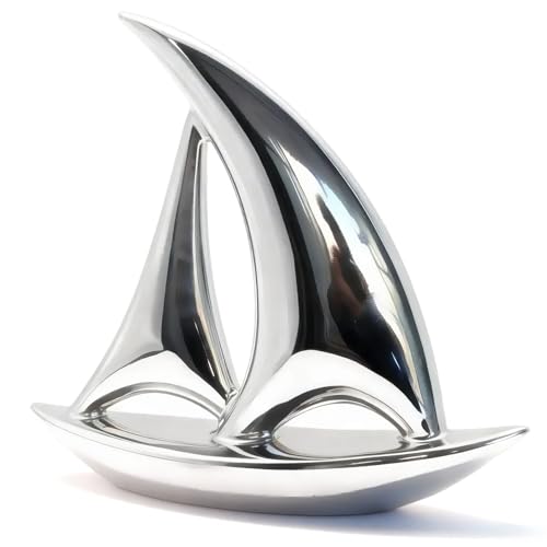 Figura Decorativa Barco de Cerámica Plateada 7.87 pulgadas