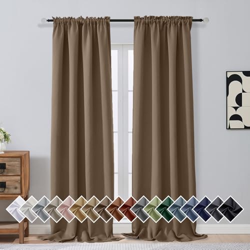 Image of Brown Blackout Curtains for Bedroom 96 Inches Long 2 Panels, Soft Fabric Solid Blackout Curtains, Room Darkening Living Room Window Treatments, Dual Rod Pocket Window Drapes, 2x40Wx96L Inches