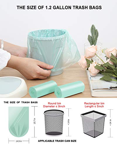 1.2 Gallon Small Trash Bags Garbage Bags, Mini Compostable Strong Bathroom Wastebasket Can Liners trash Bags for Home Office Kitchen fit 5 Liter 5L,1 Gal,Green