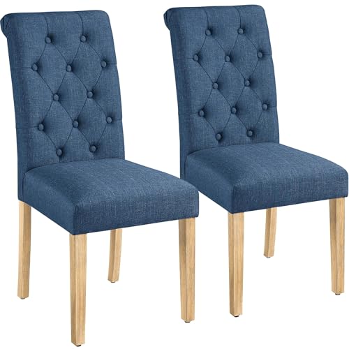 Yaheetech Dining Chairs Set of 2 Fabric Upholstered Dining Room Chairs with Button Tufted High Back and Solid Wood Legs for Kitchen/Living Room/Restaurant, Modern Style, Blue