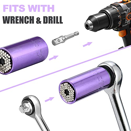 Huazhichun Universal Socket,Adapter Socket For Wrench Ratchet & Power Drill,Portable Hand Gadget Gifts For Men And Women,Self-Adjusting Multifunctional Sockets,Purple Shell (7-19Mm) #TOP4
