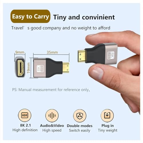 Image of 8K Mini HDMI Coupler 2.1 Mini HDMI Male to Standard HDMI Female Convertor Support 8K@60Hz, 4K@144Hz, 2K@240Hz (Adapter)