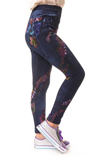 ICONOFLASH Girl’s Fleece Lined Faux Denim Leggings2