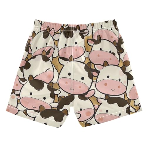 Cute Cartoon Cow Boys Swimming Shorts Youth Teen Beach Board Shorts Drawstring Lined Swimwear 2T2
