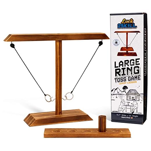 Ring Toss Game for Adults - Includes Shot Ladder and Easily Adjustable String - Large Party Size Hook and Ring Game Set, Fun for All Ages - Multiplayer, with Sleek Wooden Design - Play Anywhere!