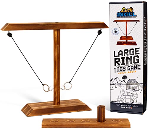 Ring Toss Game for Adults - Includes Shot Ladder and Easily Adjustable String - Large Party Size Hook and Ring Game Set, Fun for All Ages - Multiplayer, with Sleek Wooden Design - Play Anywhere!