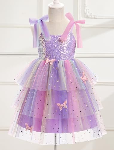 IBTOM CASTLE Birthday Dress for Girls Sequin Butterfly Tiered Tulle Dresses Toddler Princess Formal Pageant Photoshoot Outfit3