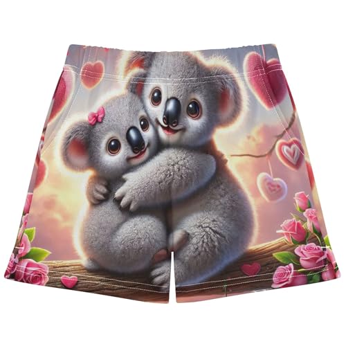 Girls Cute Athletic Lounge Shorts with Romantic Koala Love Hug Print Comfy Pajama Activewear for Kids Teens, X-Small