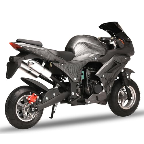 YOXIER 50cc Pocket Bike, 4-Stroke Motorcycle, EPA Approved Gas Adult Motorcycle, Strong Dual Brake, Pocket Bike Max Speed 25 Mph, Gas Pocket Motorbike with Front Rear Disc Brakes Black