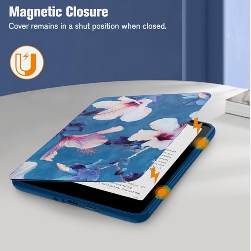 Image of MOCA Case for 7 Inch Kindle Paperwhite 12th Gen 2024 and Signature Edition, Slim Shockproof Clear Back Cover, Auto Sleep /Wake Protective Case (Hibiscus)