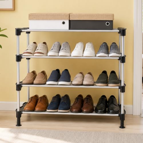 Image of LEOPAX 4-Tier Shoe Rack, Adjustable Shoe Shelf Storage Organizer Heavy Duty Iron Free Standing Shoe Rack for Entryway Closet Doorway - Black (58 x 31 x 72cm)