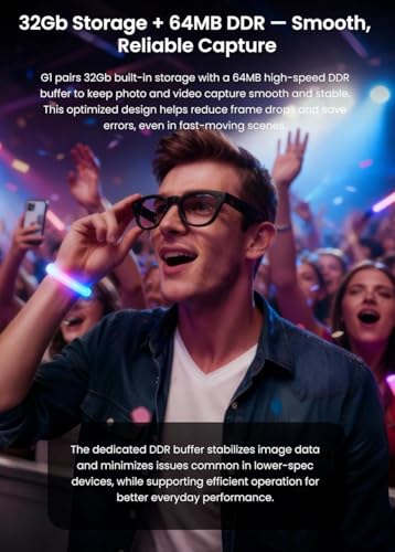 Image of Smart AI Camera Glasses G2, 1200P HD Video Recording Eyewear with 8MP Sensor, Real-Time Voice Translation, Wireless Bluetooth, Wi-Fi, Hands-Free POV Camera for Vlogging and Travel, 16GB