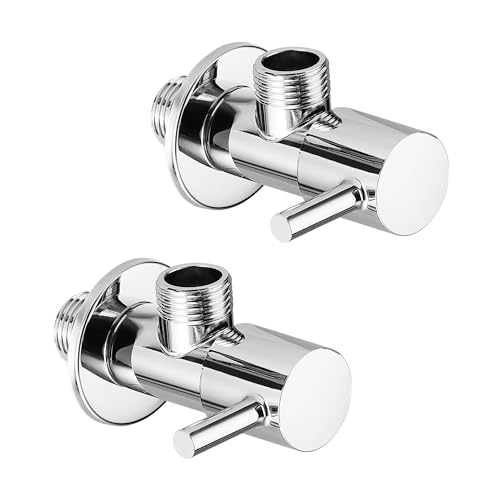 Image of Orvos Angle Valve, Rounded, Premium 304 Stainless Steel Chrome Plated Body with Full Brass Cartridge Inside, Set of 2, for Hot & Cold Supply to Geysers, Sinks, Basins and Flush Tanks