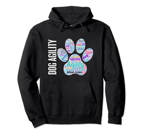 Fun Dog Agility shirt - dog agility word cloud, paw shape Pullover Hoodie, Black