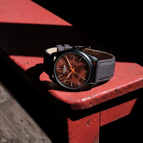 Image of Sonata Poze 9 with Quartz Analog Black /Orange Dial Black Strap Watch for Men - SP70033NP01W