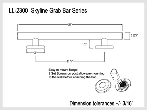 Skyline Decorative Grab Bar - 304 Stainless Steel/Modern Ada Safety Handrail For Shower Bathroom Home/Elderly Handicap/Brushed Finish / 18" #TOP5