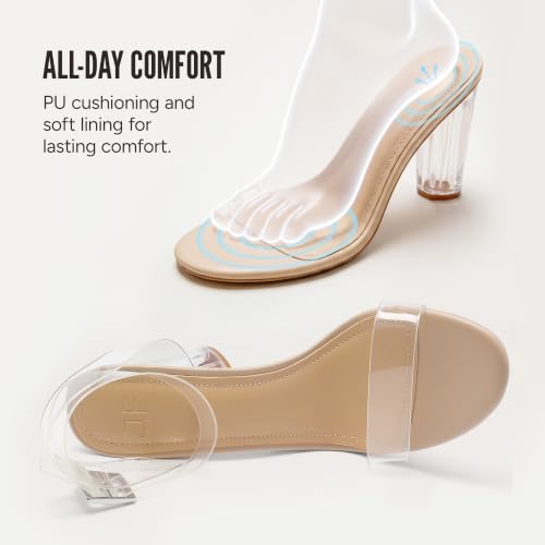 Image of JustFab Clear Heels for Women 4 Inches Chunky Heels Sandals for Women Comfy Open Toe Block Heeled Sandals Ankle Strappy Heels for 2026