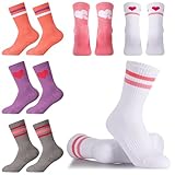 Utensilsto 6 Paar Mädchen Socken Herzsocken Kinder Tennissocken Sportsocken Kinder 35-38 Tennis Socken Baumwollesocken Kuschelsocken mit Herz