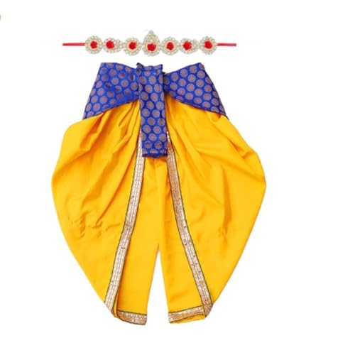 Image of Krishna Dress for Kids - FancyDress for Boys & Girls | Bal Krishna with Mukut, Flute & Accessories (Set of 10)| Janmashtami