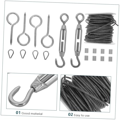 Kit de Soporte para Cable de Acero Inoxidable con 23 Piezas, Incluye Ganchos para Techo, Tensores y Abrazaderas para Cables, Ideal para Luces de Cuerda y Decoración de Jardín miniatura 3