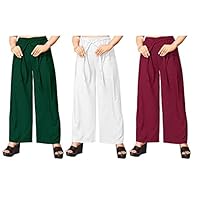ANTI WRINKLE DESIGNER Multicolored Crepe Casual Palazzo for Women Combo Pack of 3 (Size 30 to 52 Waist)