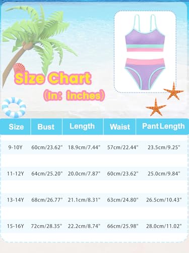 Image of Girl's 2 Piece Swimsuit Solid Spaghetti Strap Bikini Sets Beach Bathing Suit Swimwear for Teen Kids