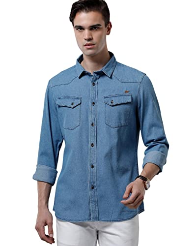 Chemise en jean homme bleu coupe droite XXL tissu souple anti-frottement