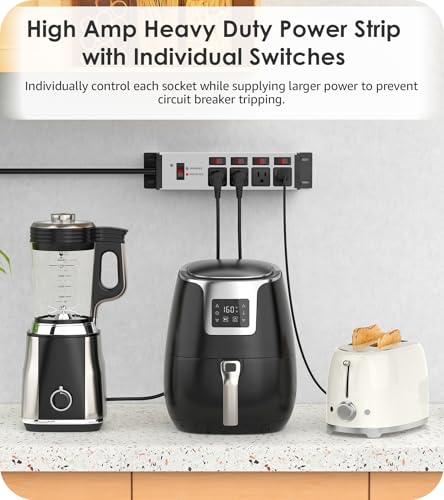 Image of CCCEI Heavy Duty Surge Protector, 20A Individual Switches, Grey, 4FT, 1 | 12 Gauge Grounded Extension Cord with Multiple Outlets, Wall Mount Power Strip for Garage, Plug Extender.