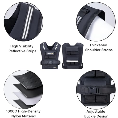 Image of APEXUP Adjustable Weighted Vest Men 20lbs /30lbs /40lbs Weights with Reflective Stripe, Weight Vest Woman Workout Vest for Strength Training Running Walking