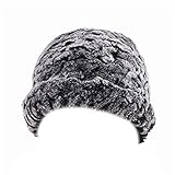 Bucker Hat Genuine Rex Rabbit Hair Roller Hat Women Cap with Top Winter Warm (Black with White Tips)