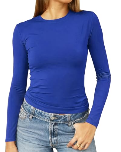 Image of Abardsion Women's Slim Lightweigh Long Sleeve T Shirts | Fall Clothes 2026 Casual Basic Crewneck Going Out Crop Tops Y2K