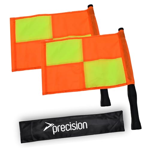 Precision Pro Linesman Flag Set, Pack of 2 Chequered Assistant Referee Flags, Heavy-Duty Grip Handles, Rotatable Flexible Shaft, Carry Sleeve, Ideal for Match Officials