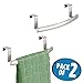 mDesign Steel Over Door Curved Towel Bar Storage, Hanger for Cabinet or Cupboard, Holder Rack for Kitchen, Bathroom - Holds Hand/Dish Towels, Washcloths - Spira Collection - 2 Pack - Brushed Chrome