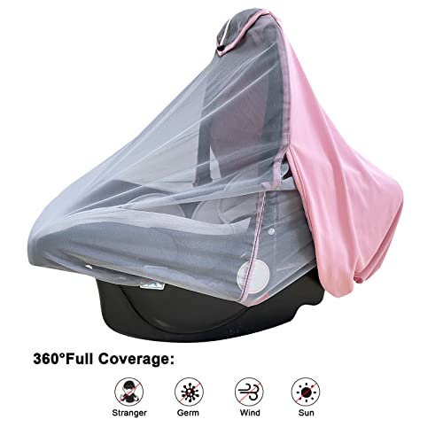 2 In 1 Car Seat Cover, Baby Carseat Cover Breathable Car Seat Cover For Newborn & Infant Car Seat Cover With Privacy Sun Shade Carseat Canopy For Boys & Girls (Pink) #TOP4