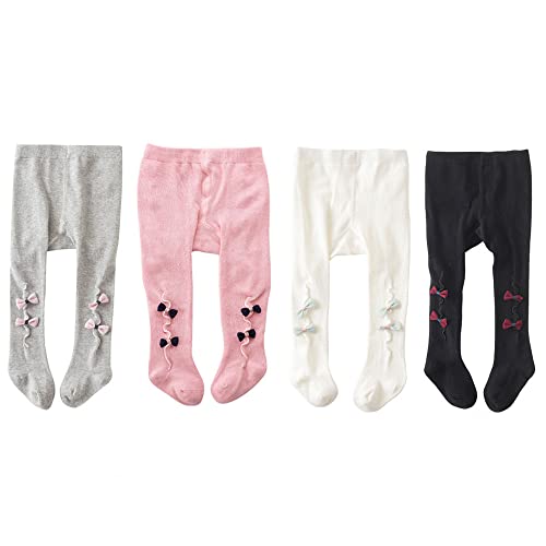 ccgo Baby Girls Tights Toddler Girls Leggings Infant Bowknot Soft Knit Stockings Newborn Tight Seamless (S(0-12 Months), White&Black&Grey&Pink(4 pack)) BT01