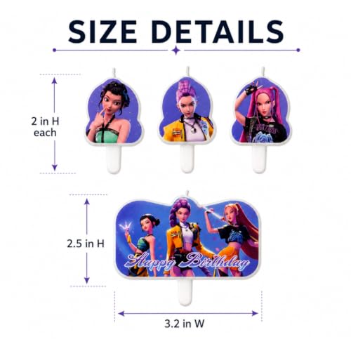 Image of Wanna Party Korean Pop Inspired Fantasy Hunter Birthday Cake Candles - 4PC Set, Decorative Character Theme Candle Toppers for Kids Birthday Party, Cake Decoration
