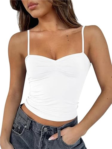 ForeFair Women Y2K Sweetheart Neck Sleeveless Crop Tank Tops Backless Spaghetti Strap Pleated Bustier Camis Going Out Top
