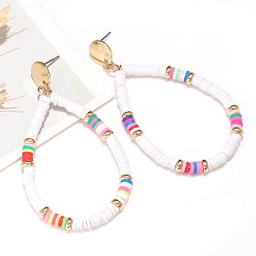 Xocartige Heishi Bead Drop Earrings For Women Multicolored Teardrop Dangle Earring Studs For Girls (B White) #TOP5
