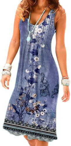 Image of Camisunny Women Casual Loose Tank Dresses Sleeveless Beach Vacation Dress Swing Pleated U Neck Fashion Soft