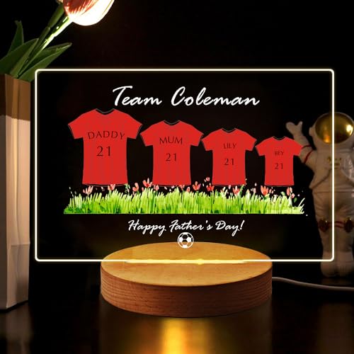 EDSG Personalised Football Family Fathers Day Dad Gifts 7 Colors Night Light Gift for Father Grandad Family Custom Gifts for Daddy Fathers Day Dad Gifts from Daughter & Son (Family of 4)
