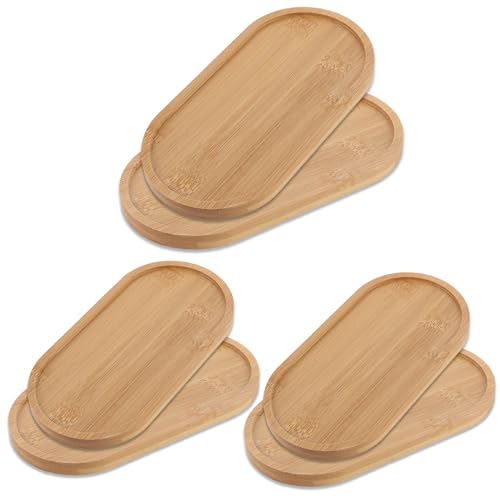 WOPPLXY 6 Pièces Petit Plateau Bois Ovale, 17,4 x 8,8 x 1 cm Petit Plateau Cafe, Plateaux de Service Bois en Bambou pour Café, Biscuit, Pain, Bijoux,...