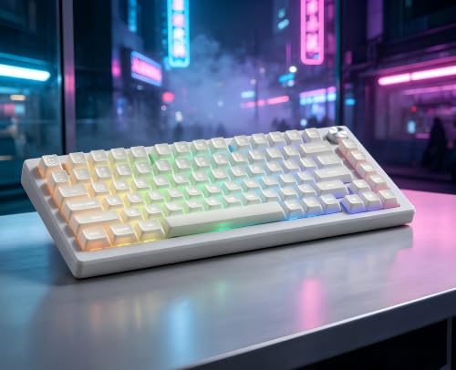Image of dagaladoo White keycaps PBT,Jade Key caps,Translucent Keyboard keycaps Cute,SA Profile keycap Set Compatible with 60% /65% /75% /96% /100% US Layout Cherry MX Switches Mechanical Keyboard