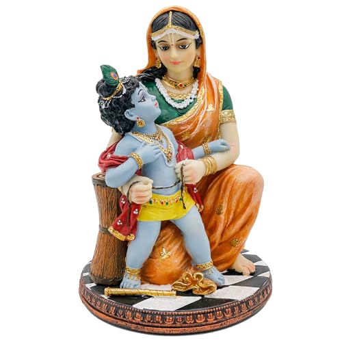 Estatua Hindu Dios Krishna y Yashoda 7.9 pulgadas Polystone miniatura 6