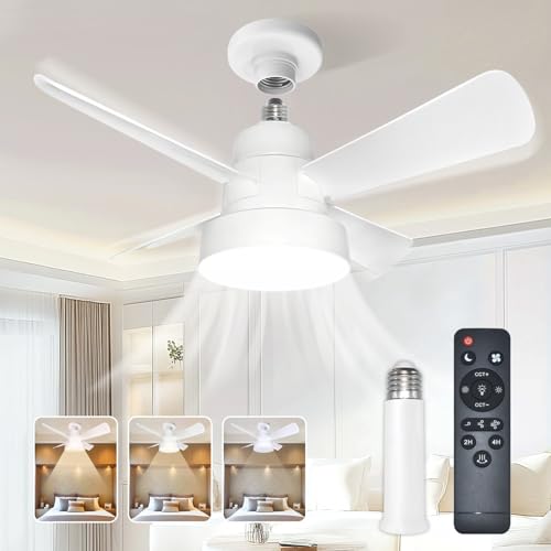 LUMILECT Socket Fan Light- Remote Control- White- Dimmable LED Bulb- Screw in E26 Base