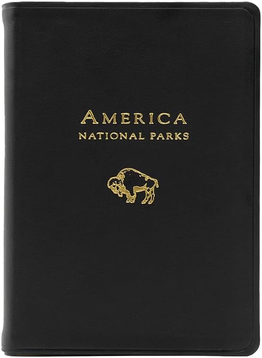 U.S. National Parks Journal for Aduts - Genuine Leather Travel Notebook 6 x 4 3/8 inches - Black